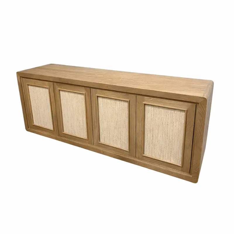 Valterra Light Brown Wood Sideboard With Travertine Accents – 4-Door 1