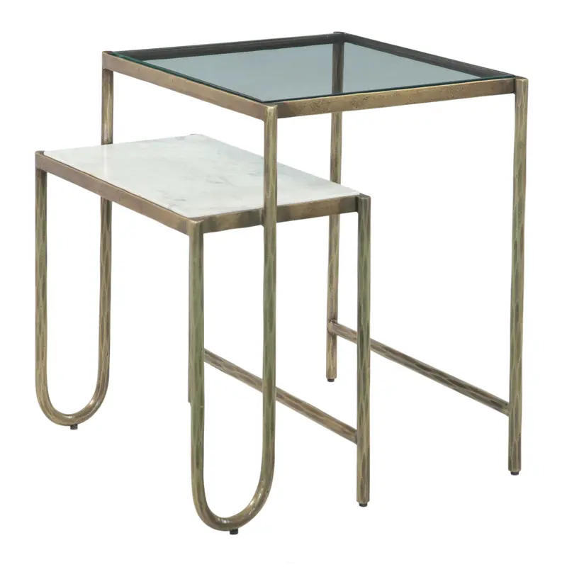 Venice Collection 22-Inch Nesting Side Table – Glass And Marble Accent Piece 1