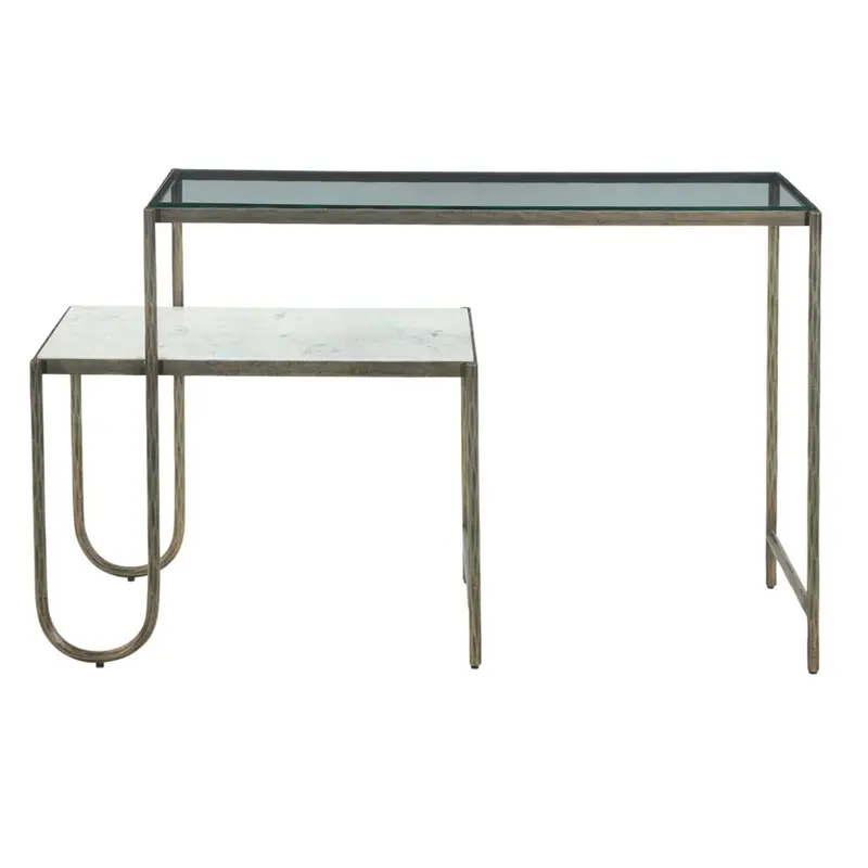 Venice Collection 50-Inch Nesting Console Table – Marble And Tempered Glass Top 1