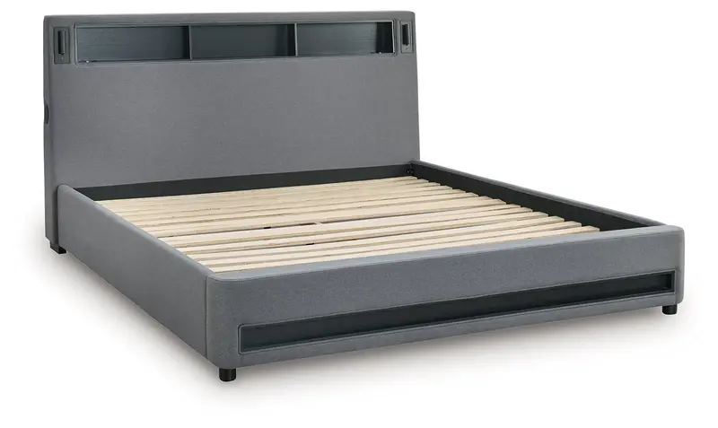 Verishaw Gray Upholstered King Bed With Clean-Line Design 1