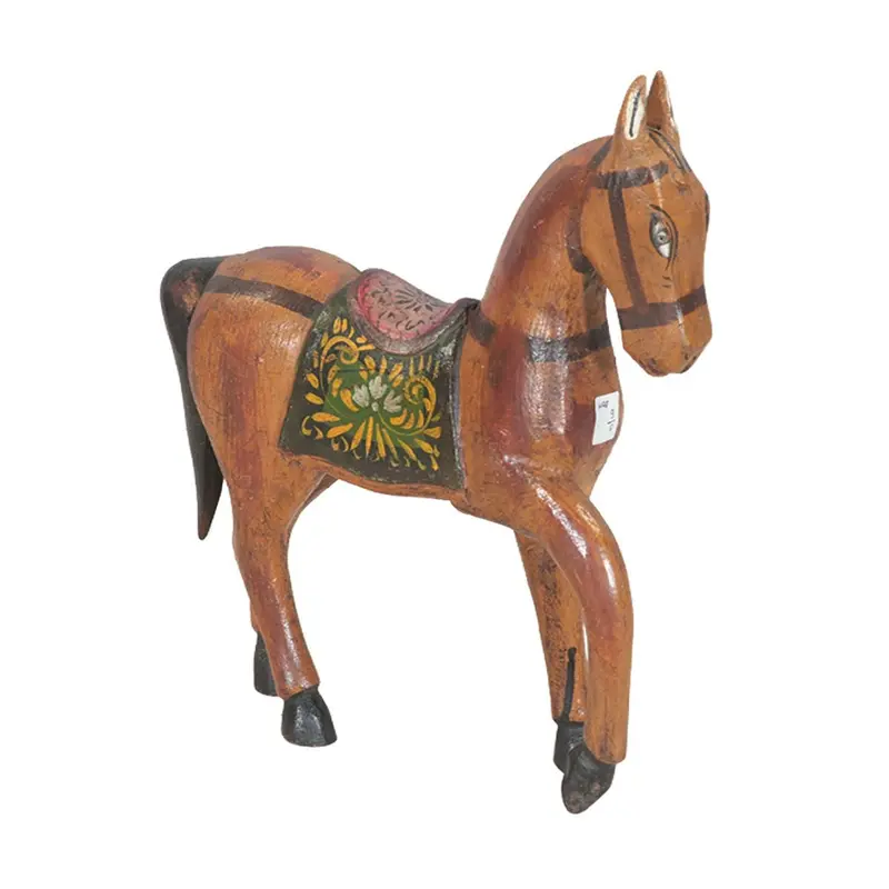 Vibrantly Painted Wooden Horse Statue – Folk Art Style 1