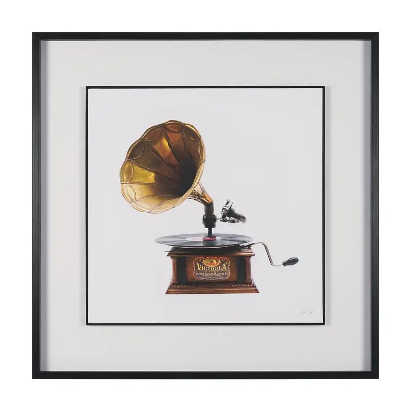 Vintage Gramophone Art Print 'Gramaphone' – Hand-Embellished Framed & Matted Wall Decor 1