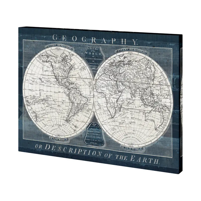 Vintage-Style Old World Globe Wall Art By Mercana Studio – Textured Hand-Embellished Canvas 1
