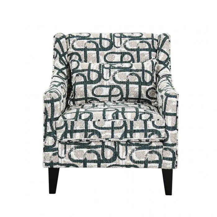 Viviani Beige And Teal Patterned Accent Chair 1