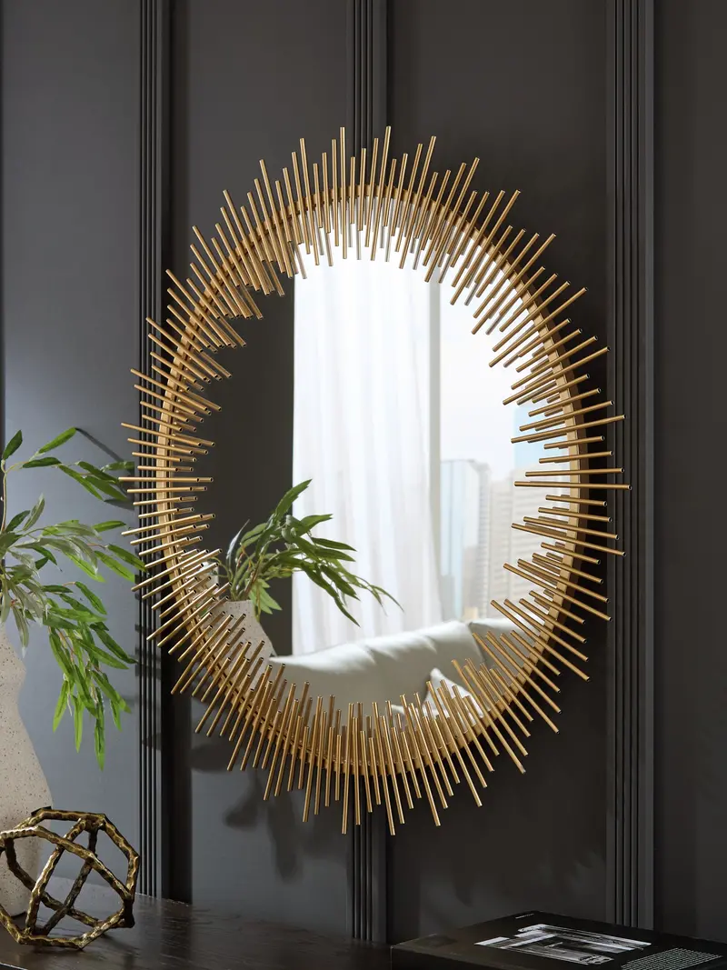 Wainport Elegant Gold-Finished Oval Accent Mirror 1
