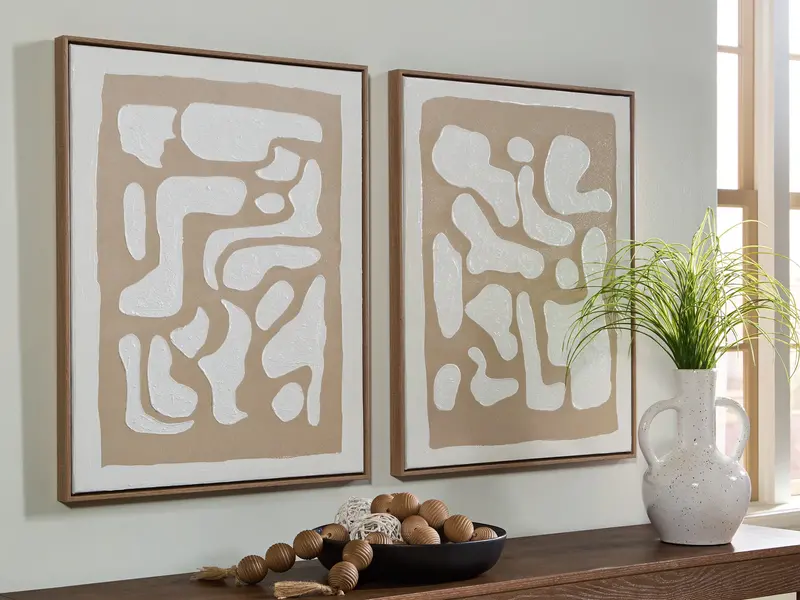 Waldett Beige-And-White Framed Wall Art Duo 1