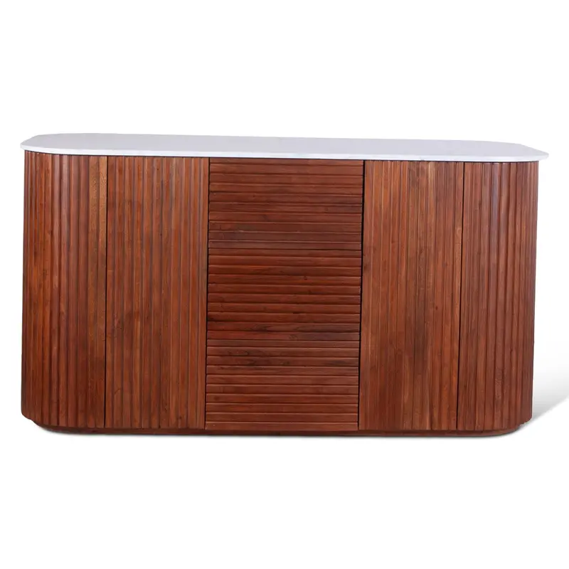 Wales Walnut Brown Kitchen Island – 68" With White Marble Top 1