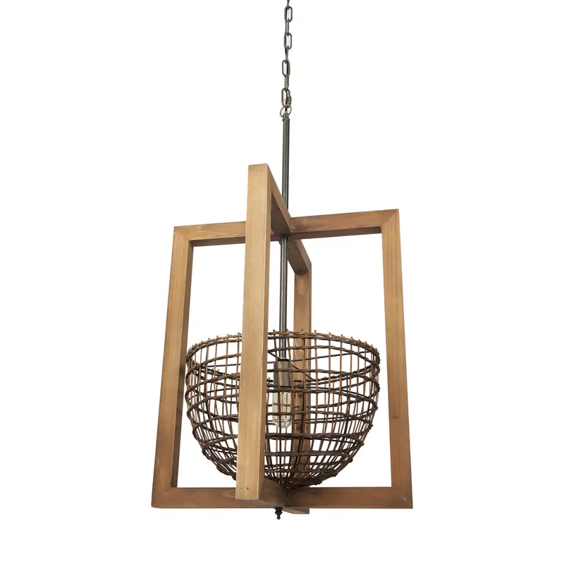 Warm Wood Basket Lantern Pendant Light In Natural Timber Finish 1