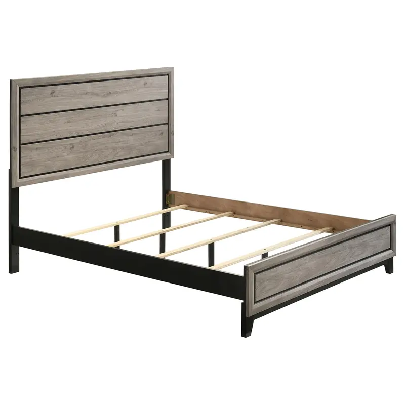 Watson Light Taupe Wood Queen Panel Bed – Transitional Platform Design 1