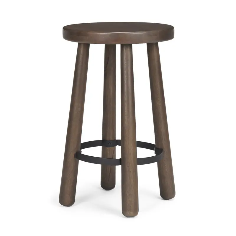 Weldon Counter Stool – Dark Brown Wood Seat With Matte Black Metal Frame 1