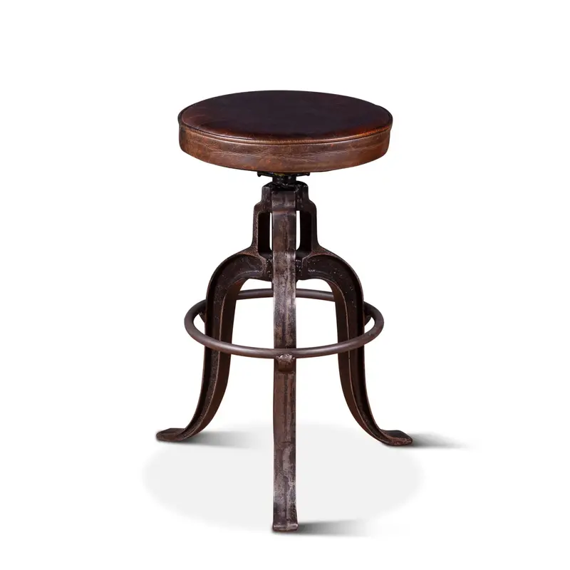 Wellington Brown Top-Grain Leather Adjustable Stool – 13-Inch Premium Bar Height 1