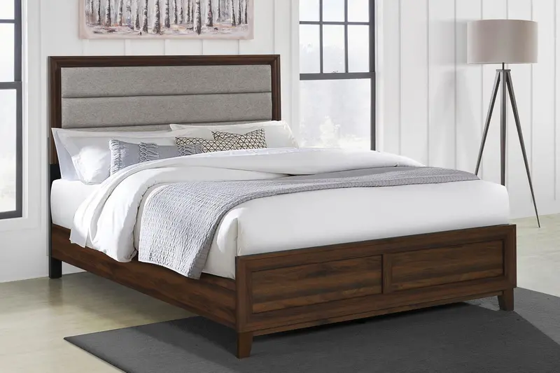 Welsley Walnut California King Upholstered Bed – 50-Inch Luxe Platform 1