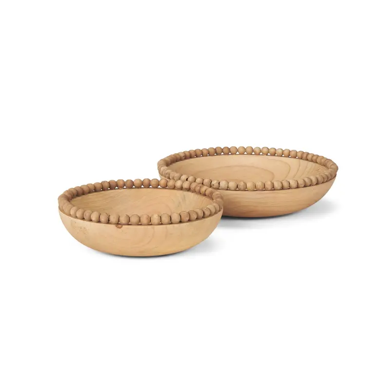 Wendell Light Brown Wooden Round Bowls With Wood Bead Accents 1