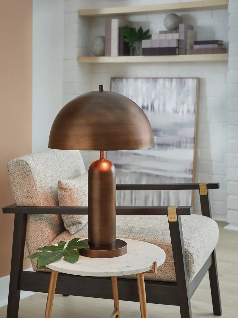 Wendfield Antique Copper Table Lamp With Fabric Drum Shade 1