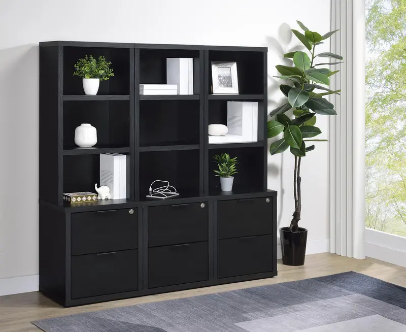 Westpark Black Wall Unit Bookcase Set – 3-Piece Media Console With Usb Charging 1