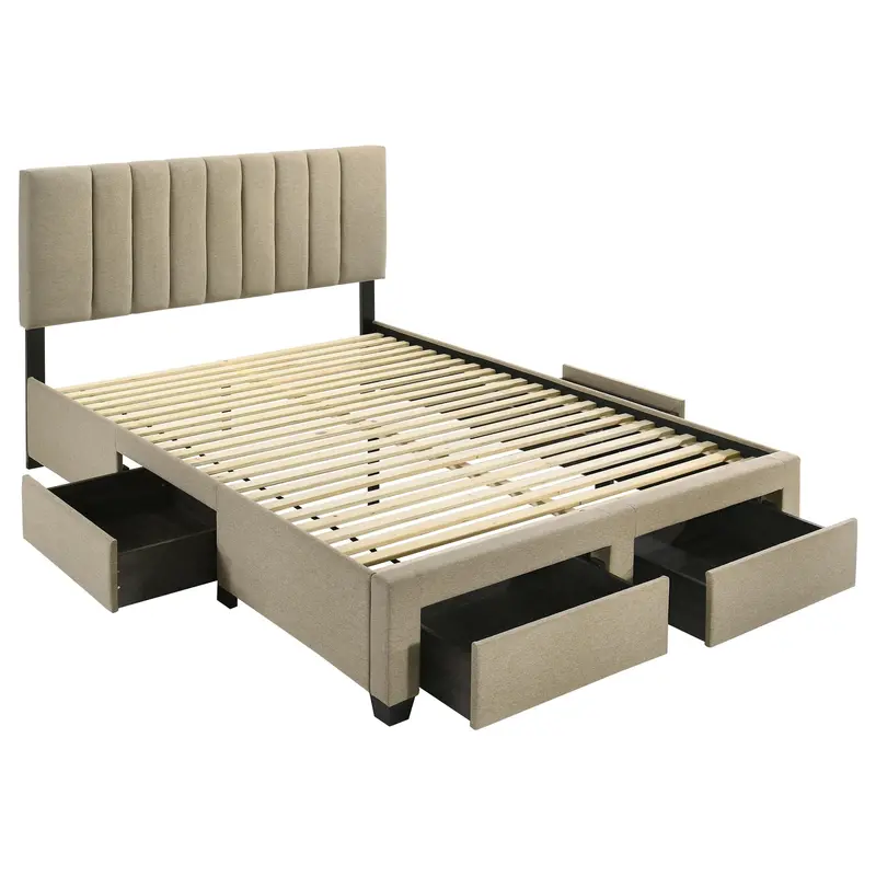 Wheatland Light Brown Upholstered Full Storage Bed With 4 Drawers 1