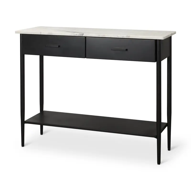 White Marble & Black Metal Console Table By Amika 1