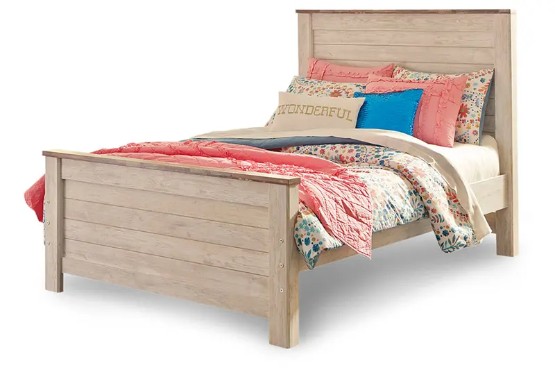 Whitewash Full Panel Bed By Willowton 1