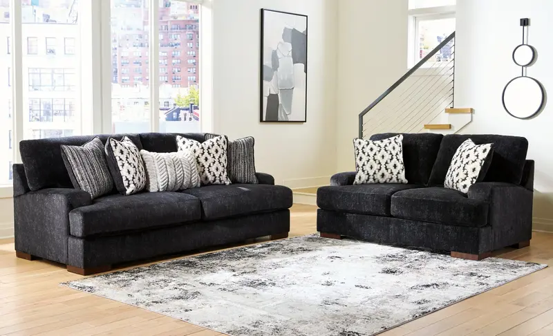 Whitmore Black Pearl Manor Sofa And Loveseat Set 1