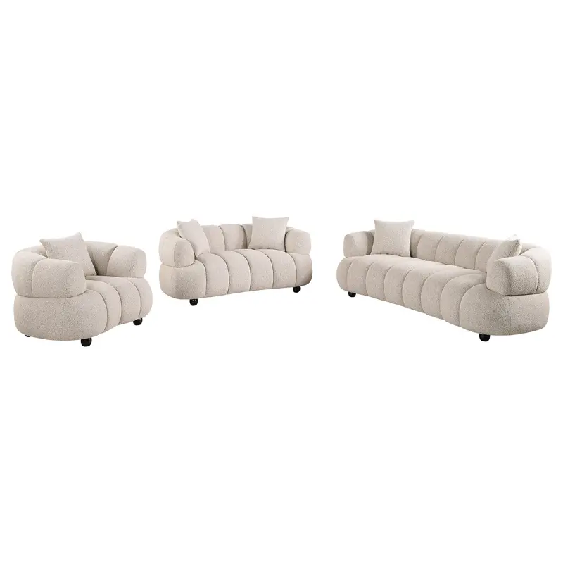 Whitney Pebble Bouclé Living Room Set – Channel-Tufted 3-Piece Sofa Group 1