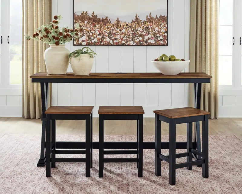 Wildenauer Brown-And-Black Counter-Height Dining Set (Table + 3 Barstools) 1