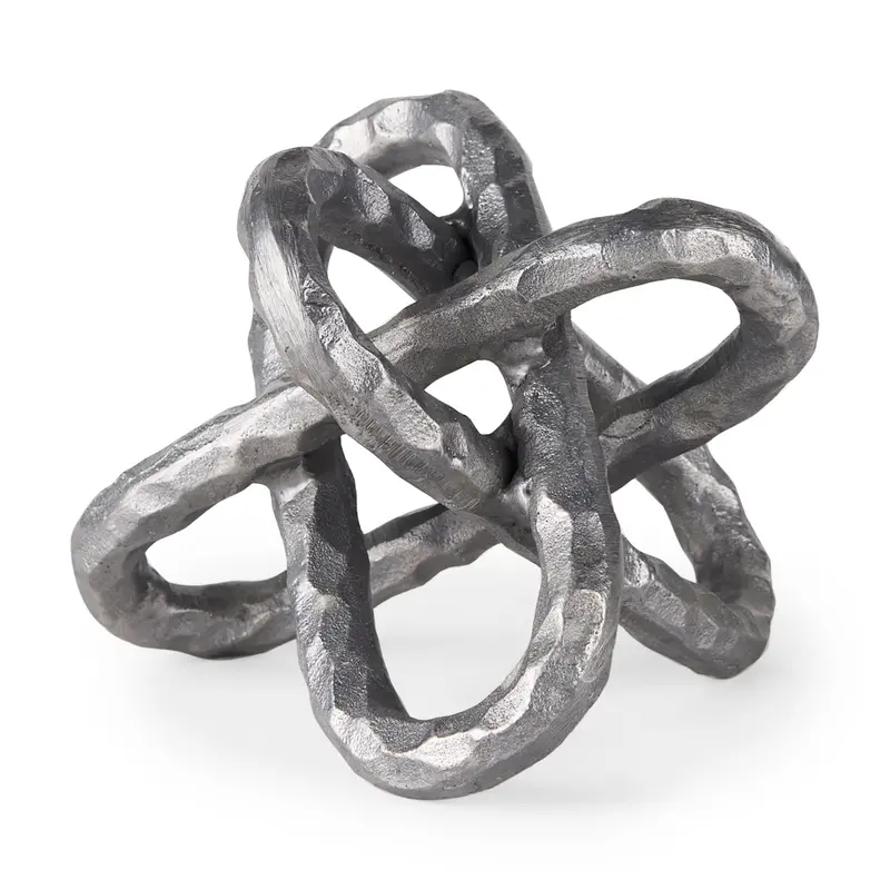 Wilhelm I Small Silver Metal Link Decor Object – 7" Square Minimalist Accent Piece 1