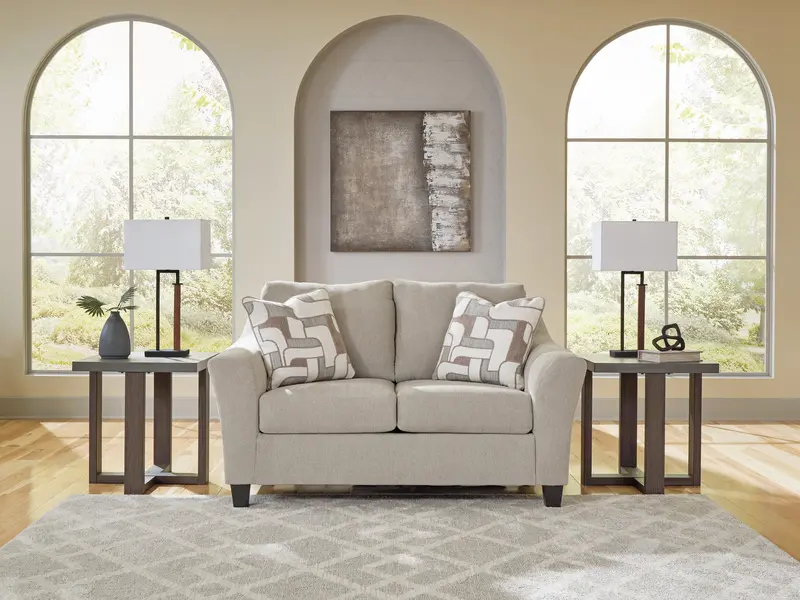 Willarae Taupe Fabric Loveseat 1