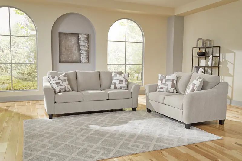 Willarae Taupe Fabric Sofa And Matching Loveseat Set 1