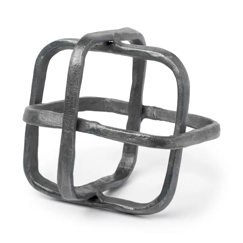 Willem Ii Silver Metal Open Cube Decor – 9" Square Geometric Display Or Shelf Unit 1