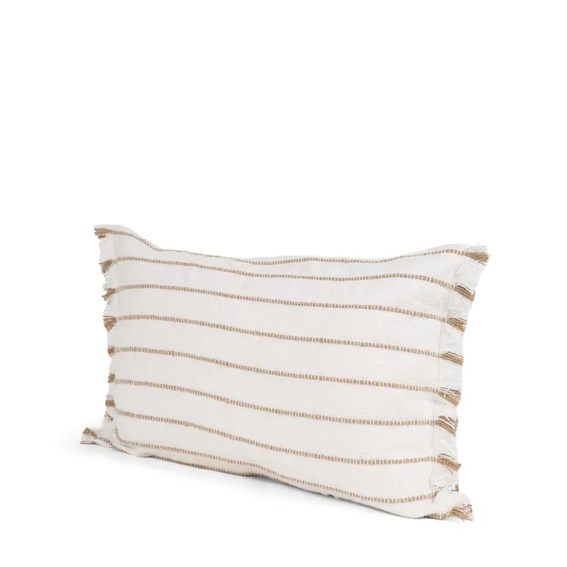 Willow Cream Lumbar Pillow Cover With Camel Stripes (13" X 21") 1