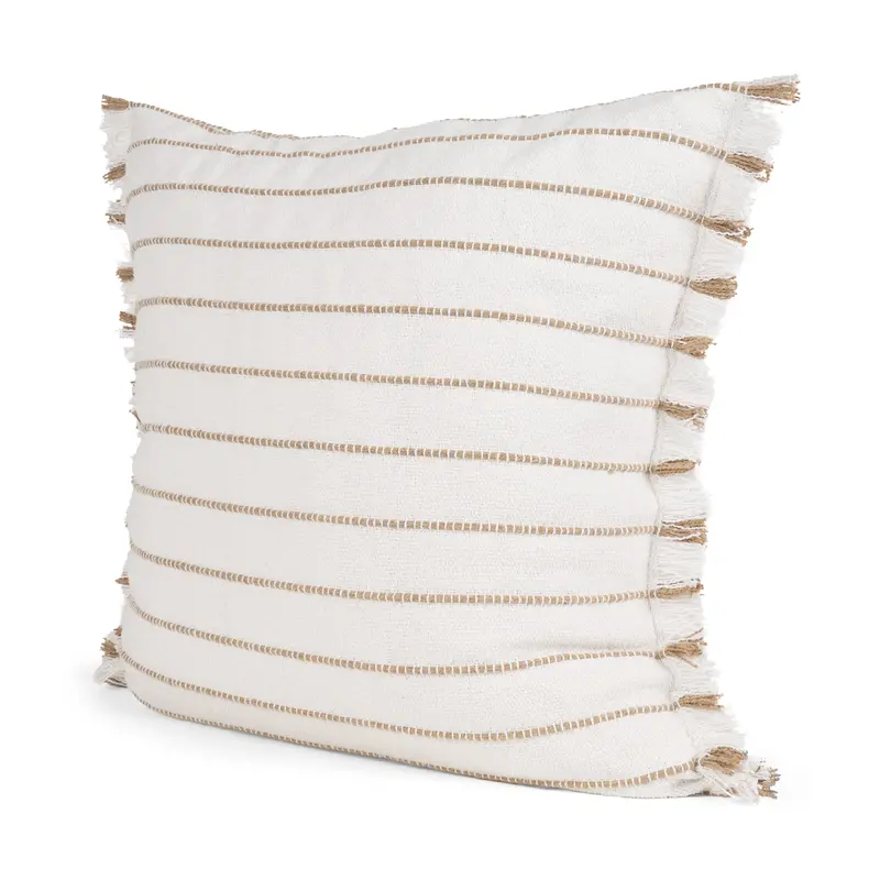 Willow Cream Square Pillow Cover With Camel Stripes – 20X20 Inch 1