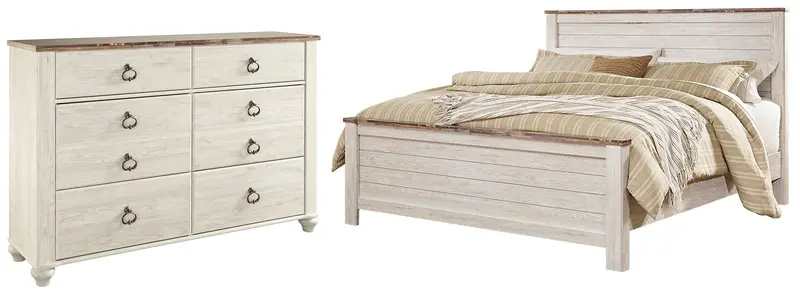 Willowton California King Panel Bed With Matching Dresser In Whitewash 1