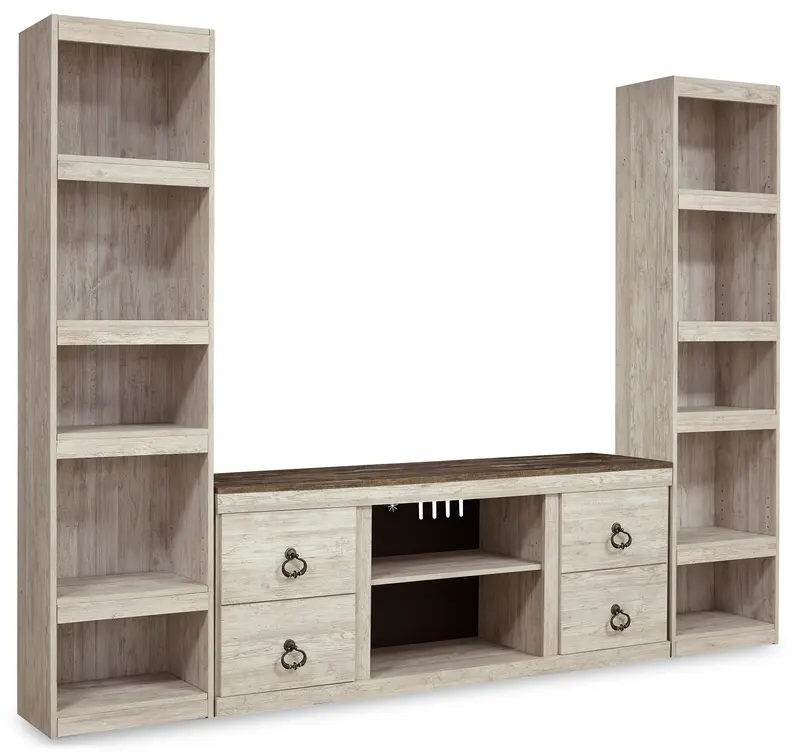 Willowton Whitewash 3-Shelf Entertainment Center – Media Console & Display Unit 1