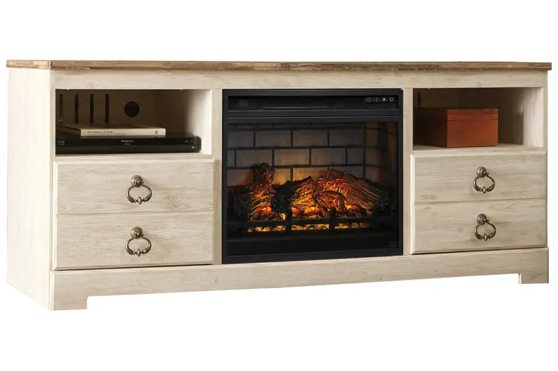 Willowton Whitewash 64-Inch Tv Stand With Built-In Electric Fireplace 1