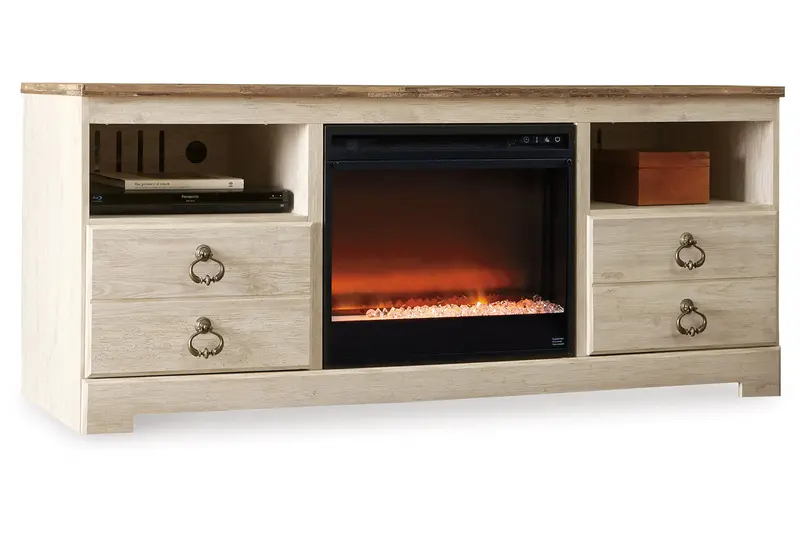 Willowton Whitewash 64-Inch Tv Stand With Built-In Electric Fireplace 1
