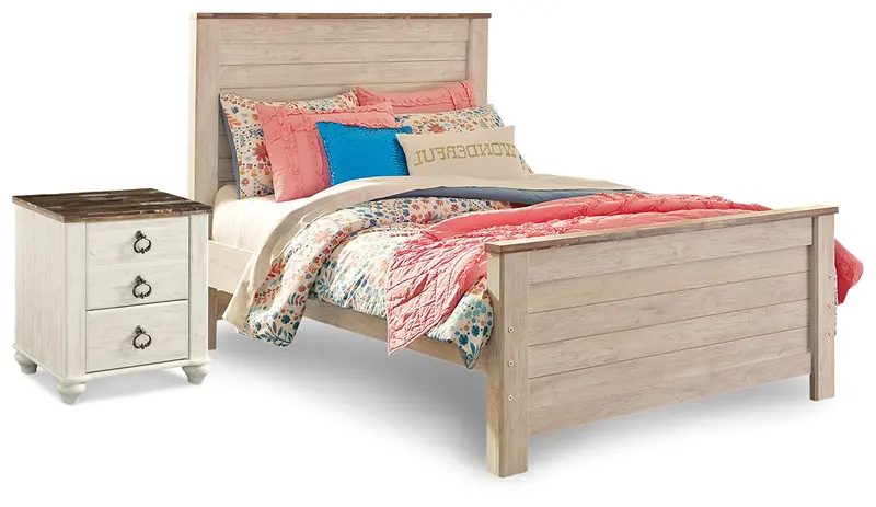 Willowton Whitewash Full-Size Panel Bed And Nightstand Combo 1