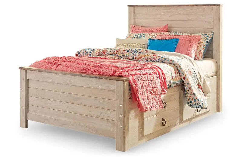 Willowton Whitewash Full Storage Platform Bed – 2-Drawer Design 1