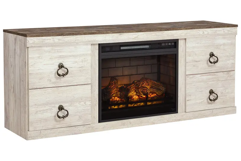 Willowton Whitewash Tv Stand With Integrated Electric Fireplace 1
