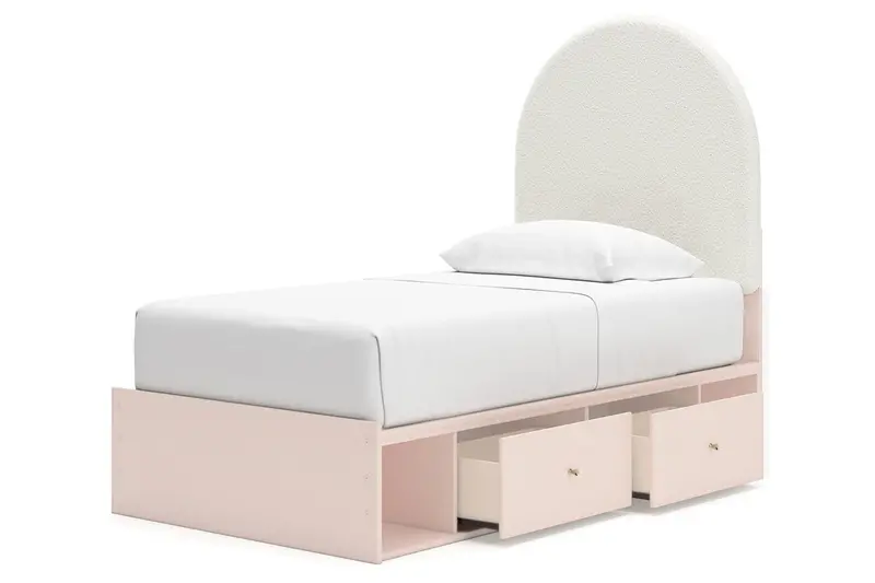 Wistenpine Blush Twin Upholstered Platform Bed With Dual Under-Bed Storage Drawers 1