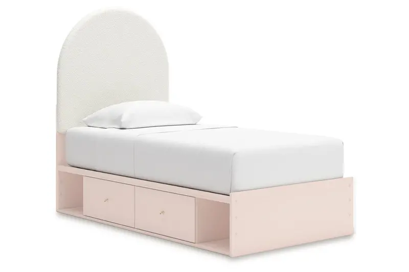 Wistenpine Blush Twin Upholstered Platform Bed With Integrated Drawer Storage 1