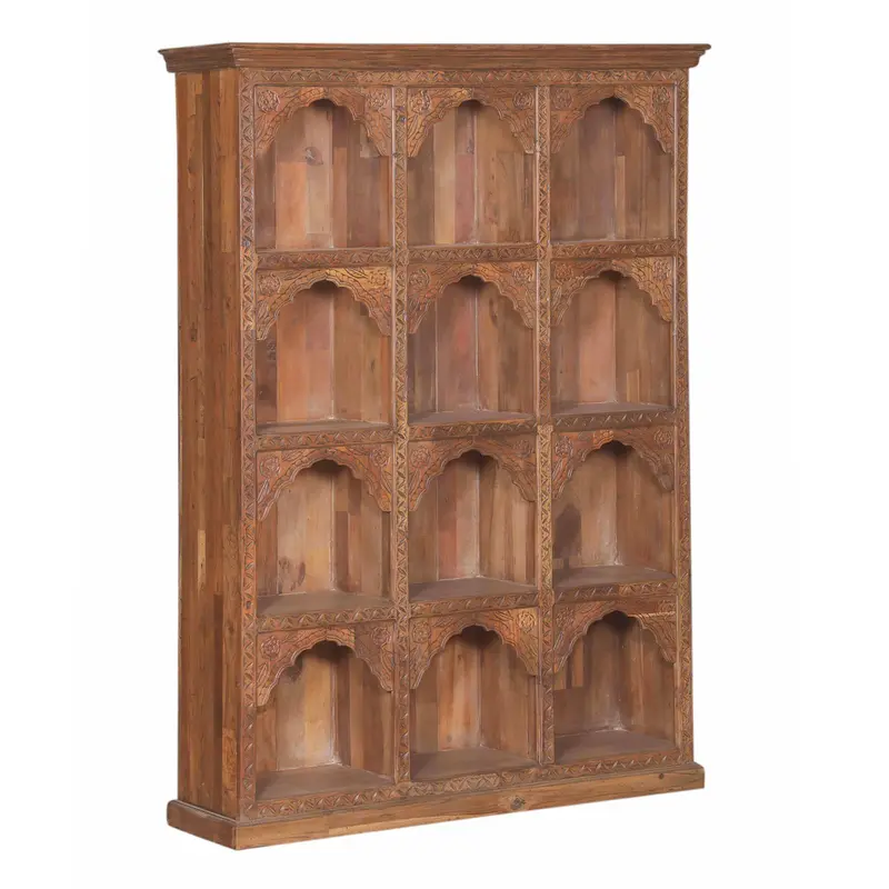 Wood Display Cabinet Featuring Carved Open Shelving 1