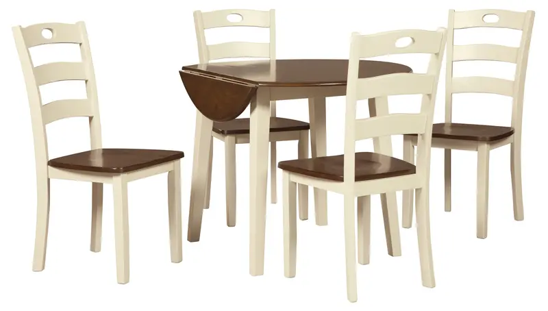 Woodanville Cream-And-Brown 5-Piece Drop-Leaf Dining Set – Rustic Modern Style 1