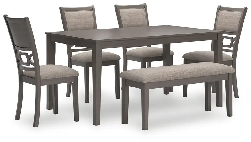 Wrenning Gray Dining Set: Table, Four Chairs & Bench (6-Piece) 1