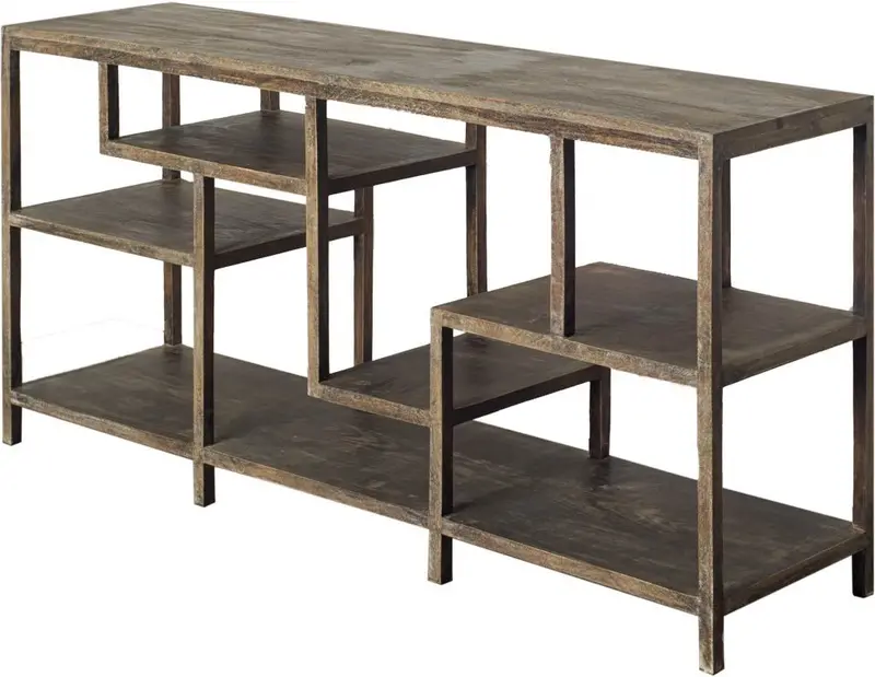 Wright Multi-Level Console Table In Brown Wood – 16"L X 66"W 1