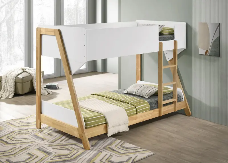 Wyatt Twin-Over-Twin Bunk Bed In White And Natural Wood Finish 1