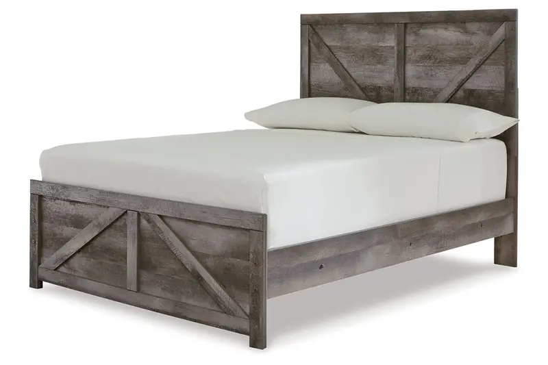 Wynnlow Gray Crossbuck Full Panel Bed – Farmhouse-Inspired Platform Frame 1
