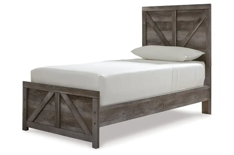 Wynnlow Gray Crossbuck Twin Panel Bed – Minimalist Modern Design 1