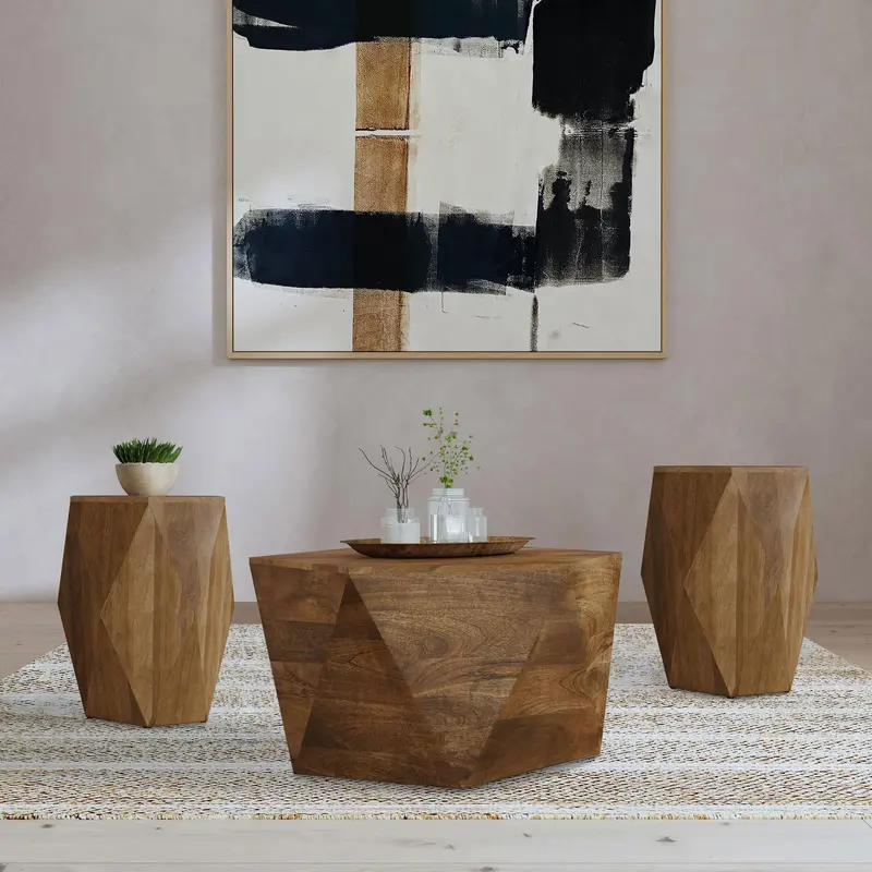 Zalika Natural Solid Wood 3-Piece Coffee & End Table Set 1