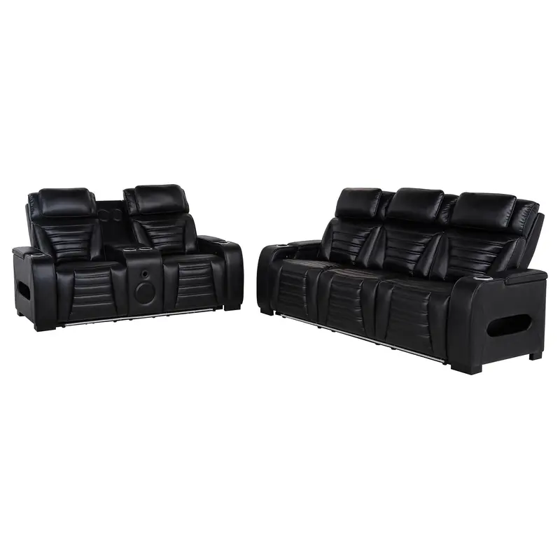 Zuma Black Dual-Power Led Living Room Set – Faux Leather (2-Piece) 1