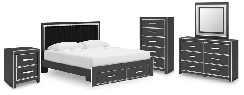 Zuraleus Black King-Size Storage Bedroom Set: Bed, Dresser, Mirror, Chest & Nightstand 1